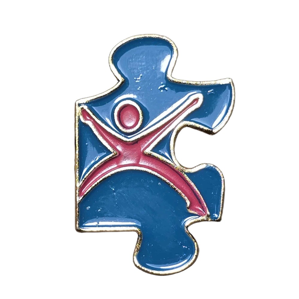 Vintage Blue Puzzle Piece Awareness Lapel Vest Hat Pin K9